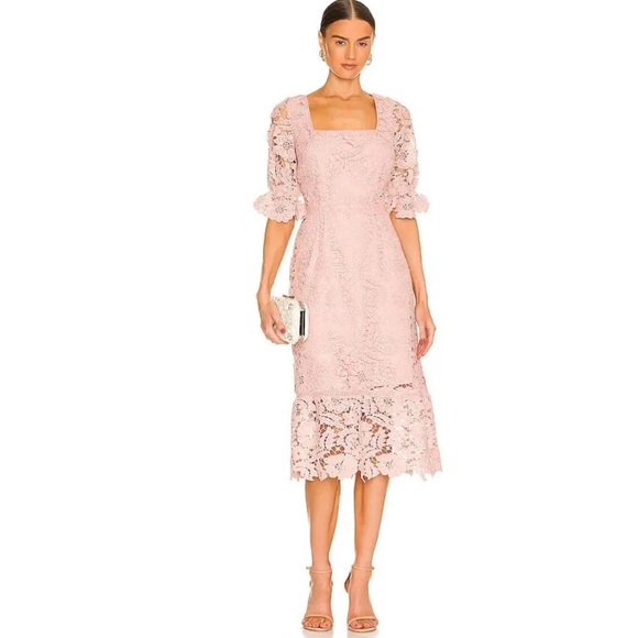 Revolve Steve Madden Did It My Way - Puff Sleeve Lace Women's Midi Dress Size 2 - Picture 1 of 7